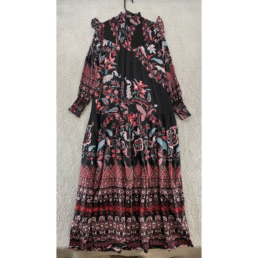 Barok Maxi Dress Womens Medium / Large‎ Dark Floral Ruffle Anthro Boho Smocked
